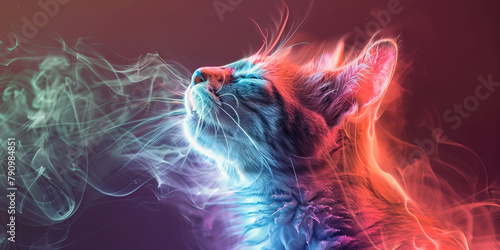 Feline Asthma: The Coughing and Labored Breathing - Imagine a cat with highlighted lungs showing inflammation, experiencing coughing and labored breathing