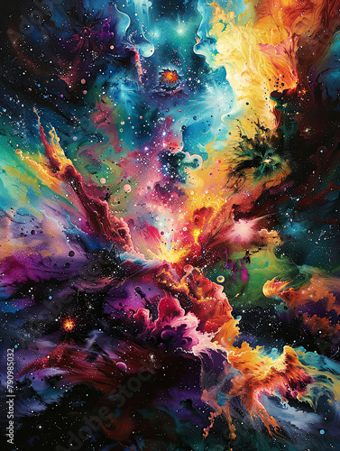 Psychedelic Explosion Cosmic Nebula Poster © Arti