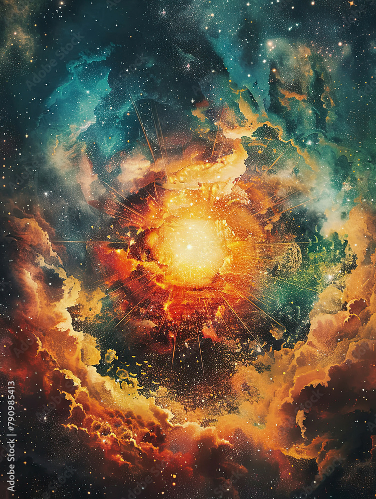 Fototapeta premium Psychedelic Explosion Cosmic Nebula Poster