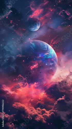 space themed mobile phone wallpaper with nebulae and plants, astronomy or universe background (2)