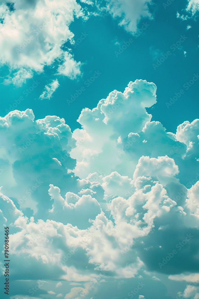 Fresh Blue Sky and White Clouds Realistic Painting style Illustration