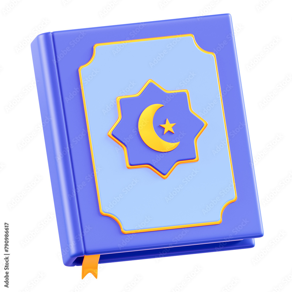 3D rendered blue Al Quran with Islamic symbols 3D rendered blue Al Quran with Islamic symbols