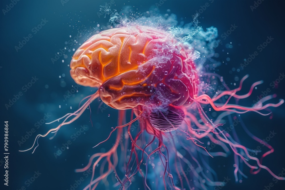 Obraz premium Human brain colorful splash creativity exploding with new ideas plans motivation brainstorm and education concept emotional intelligence mindfulness minds science abstract intellect genius psychology