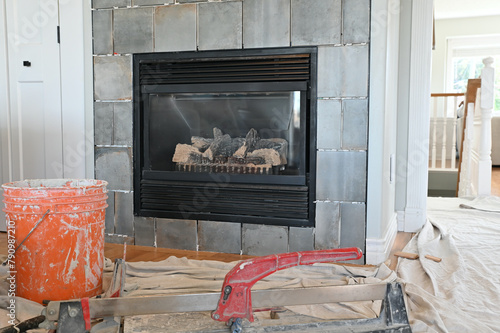Home renovation fireplace surround tile weekend home renovation project in progree