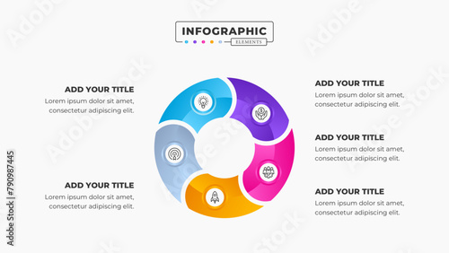 Vector business circle infographic presentation design template with 5 steps or options