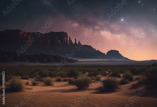Starry Night Over Desert Dunes - Tranquil Natural Landscape and Cosmic Beauty