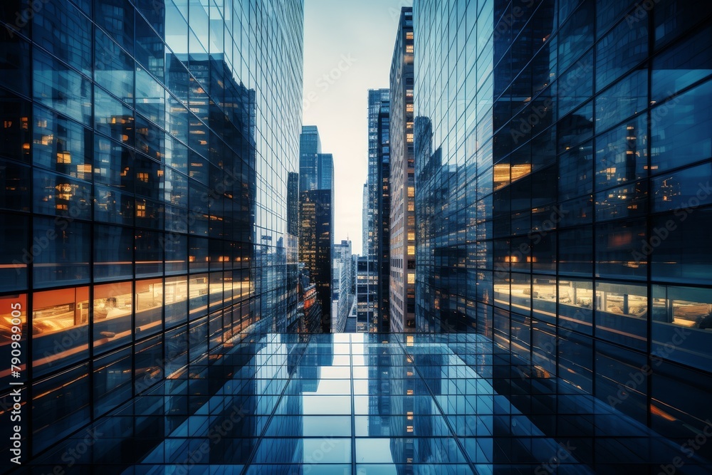 Modern High-Rise Building with Reflective Glass Panels Capturing the Surrounding Cityscape in a Unique Perspective Modern High-Rise Building with Reflective Glass Panels Capturing the Surrounding Cityscape in a Unique Perspective
