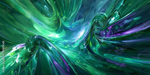 Vibrant Emerald Green and Electric Violet Abstract ArtworkSharp Lines