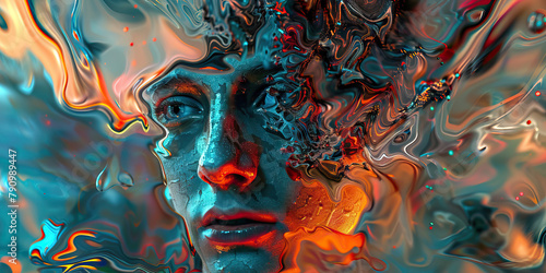 Schizophrenia: The Distorted Reality and Fragmented Self - Imagine a person surrounded by distorted visions and a fragmented sense of self, illustrating the experience of schizophrenia