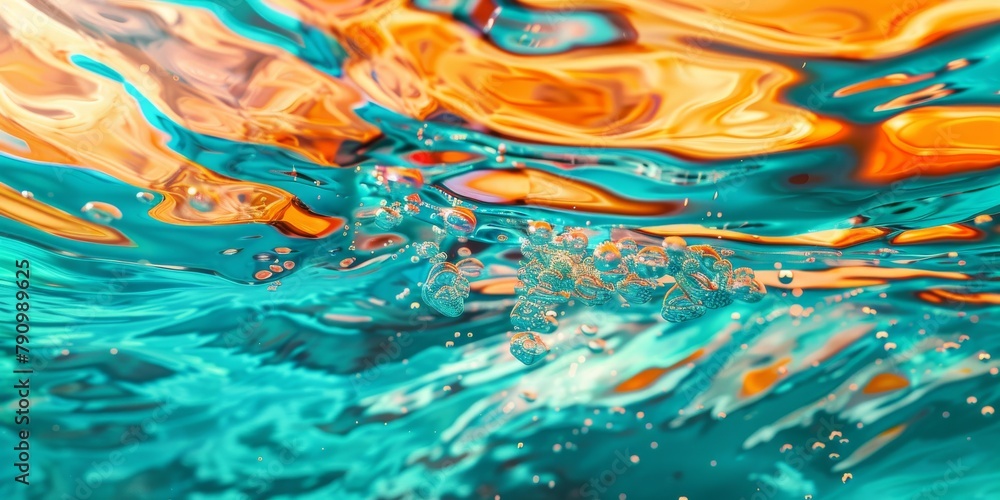 Vibrant Aqua and Orange Layers Abstract Artwork Overlapping Design