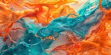 Layers of Vibrant Orange and Cool Aqua Overlap Creating Abstract Art Piece