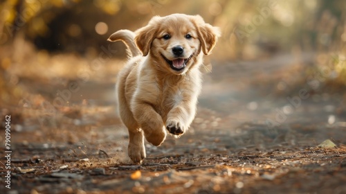 An energetic puppy chasing its tail with glee, embodying the carefree spirit of puppyhood. photo