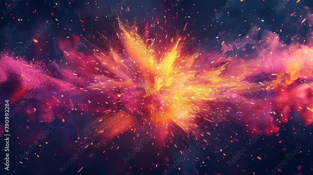 Vibrant firework explosion illustration with yellow and pink sparks against a dark sky