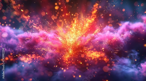 Vibrant firework explosion illustration with yellow and pink sparks against a dark sky