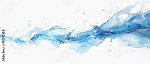 A splash of water on a white background. The splash is in the middle of the image and extends from the left to the right side