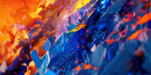 Bold Cobalt Blue and Fiery Orange Abstract Geometric ArtworkIntriguing Collisions.