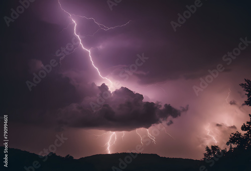 Midnight Symphony: Intense Lightning Bolts Piercing Through Clouds