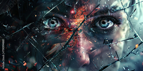 Disillusionment: The Shattered Illusions and Empty Gaze - Visualize shattered illusions around a person with an empty gaze, illustrating feelings of disillusionment