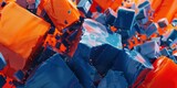 bold cobalt blue fiery orange abstract geometric blocks collision art