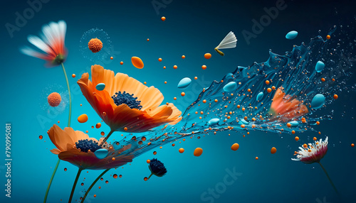 Flowers splash beautiful postcard or place for a subject. Generative AI 