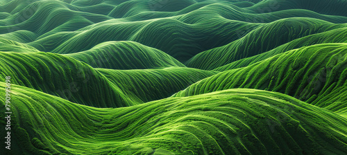Abstract green landscape with wavy lines of grass background