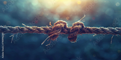 Disconnection: The Frayed Rope and Broken Connection - Imagine a frayed rope symbolizing a broken connection, illustrating feelings of disconnection photo