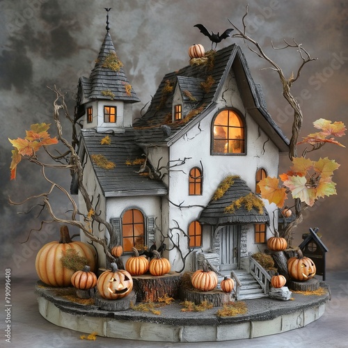 Un pequeño diorama que representa una casita de Halloween photo