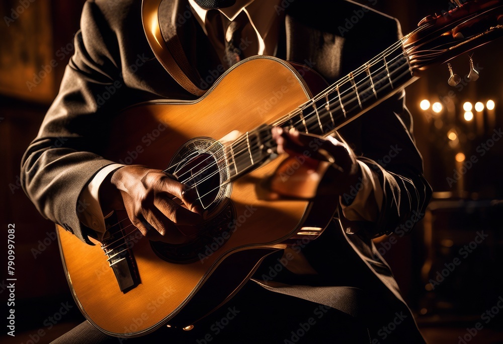 Obraz premium illustration, detailed view hands performing musical instrument, technique, skilled, talent, fingers, skillful, strings, keyboard, guitar, piano, melody, harmony