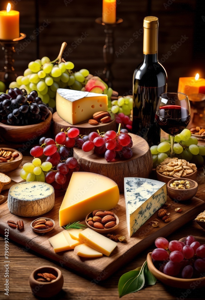 illustration, gourmet, table, appetizer, wine,food, assortment, cheese, tasting, glass, arrangement, upscale, presentation, culinary, event, snack, drink, delicacy, dining, celebration, stylish