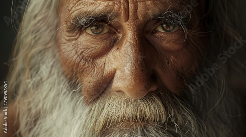 A man with a beard and gray hair is staring at the camera