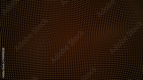 Liquid gold gold background consisting of dots. Plastic abstract texture of golden color. Golden rich luxury shapeless, chaotically moving yellow metal digital chain mail brown background, dark. photo