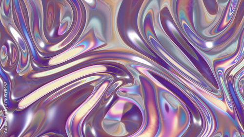 Holographic abstract liquid metal background. Rainbow, multi-colored, delicate purple, blue cheerful, childish, synthesized, creative screen for presentation text.