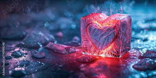 Numbness: The Ice Block and Frozen Heart - Visualize an ice block with a frozen heart inside, illustrating emotional numbness and detachment photo