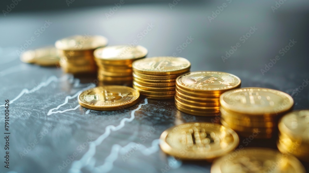 Gold coins arranged in a graph pattern, symbolizing wealth and investment growth. Gold coins arranged in a graph pattern, symbolizing wealth and investment growth.