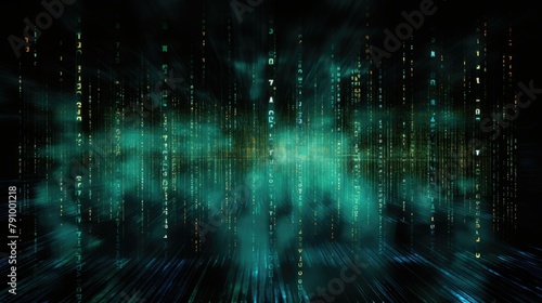 binary code rain falling against a digital backdrop, data transfer