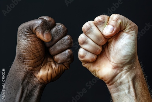 two hands of people of different nationalities raised up with fists symbolize freedom and equal rights. Emancipation and Freedom Day is celebrated on June 19.