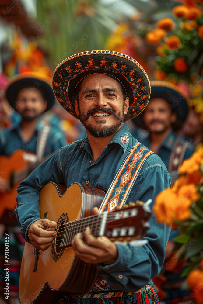 Fototapeta premium Man in sombrero playing guitar