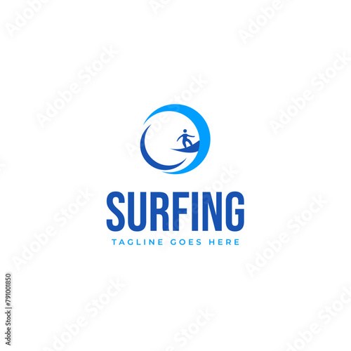Surfing water sport logo design illustration idea