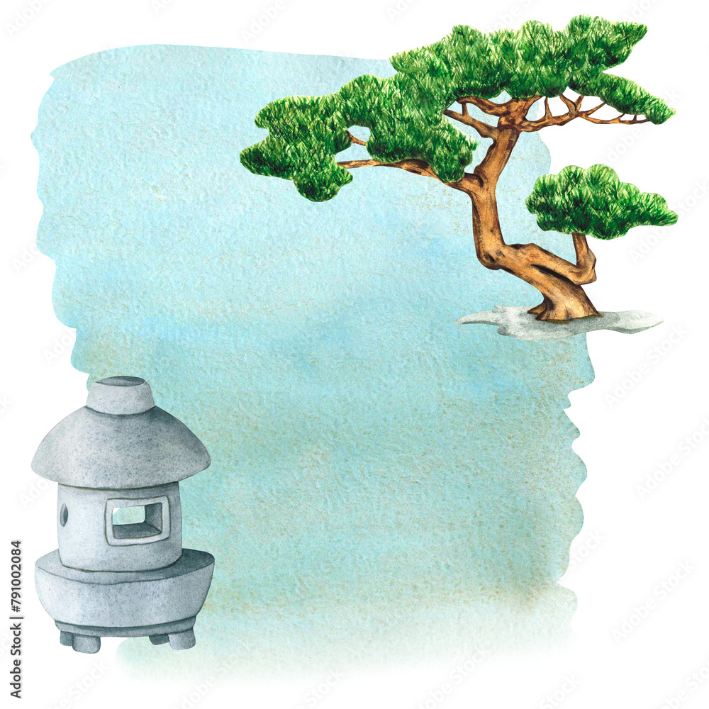 Stone Lantern and Bonsai tree of Pine for the Japanese Garden isolated ...