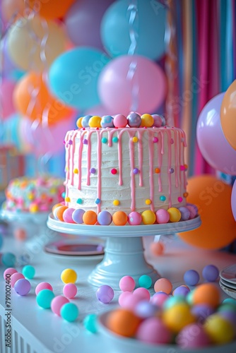Vibrant birthday cake on table