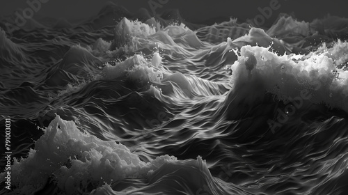 Voided Monochrome: Abstract 3D Waves. Generative AI photo