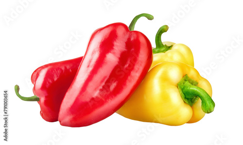 Fresh red and yellow bell peppers. Pepper vegetables. Organic natural foor ingredients. Isolated. PNG. © Yasonya