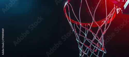 Sport concept. Basketball. Scoring basket with black background and empty space