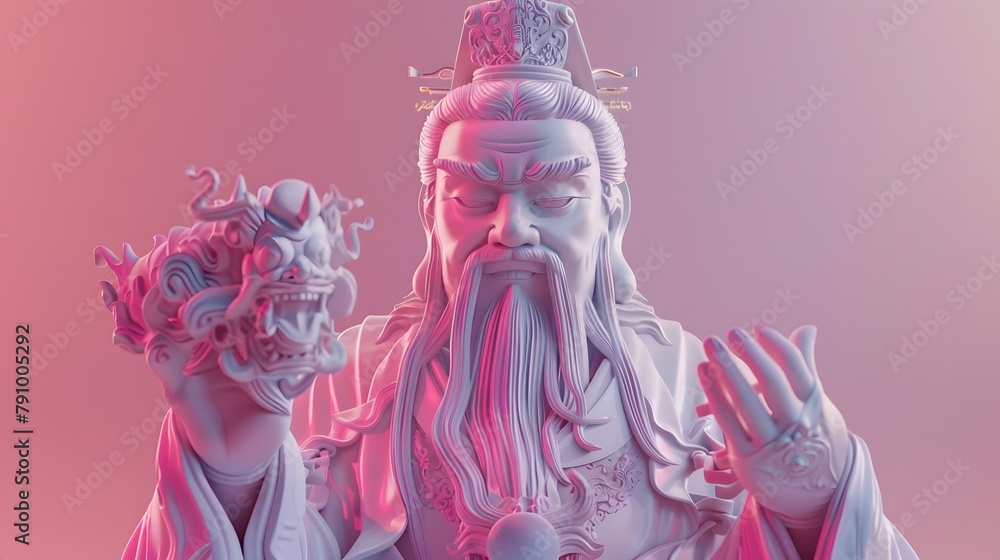 Statues of Chinese gods, atmosphere, pop art, synthwave 80's in art design. Statues of Chinese gods, atmosphere, pop art, synthwave 80's in art design.