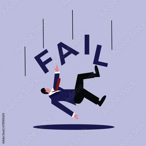vector image of a businessman falling and the word failure