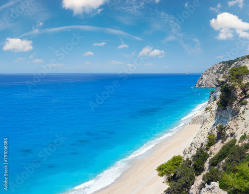 Beautiful summer white Egremni beach on Ionian Sea (Lefkada, Greece)  summer view from nearest rock