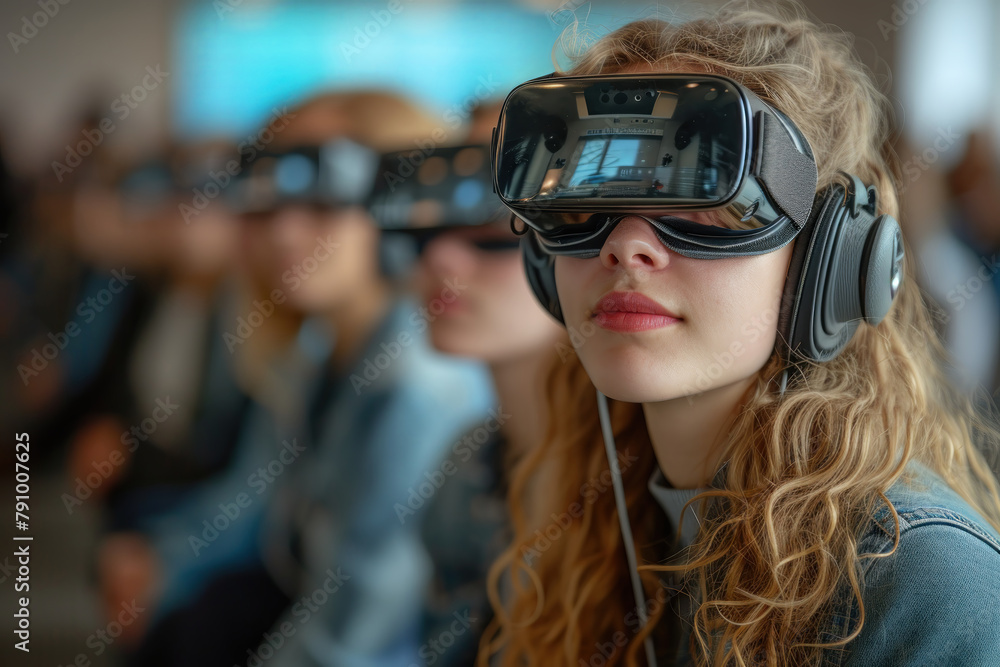 Group of people wearing virtual headsets Group of people wearing virtual headsets