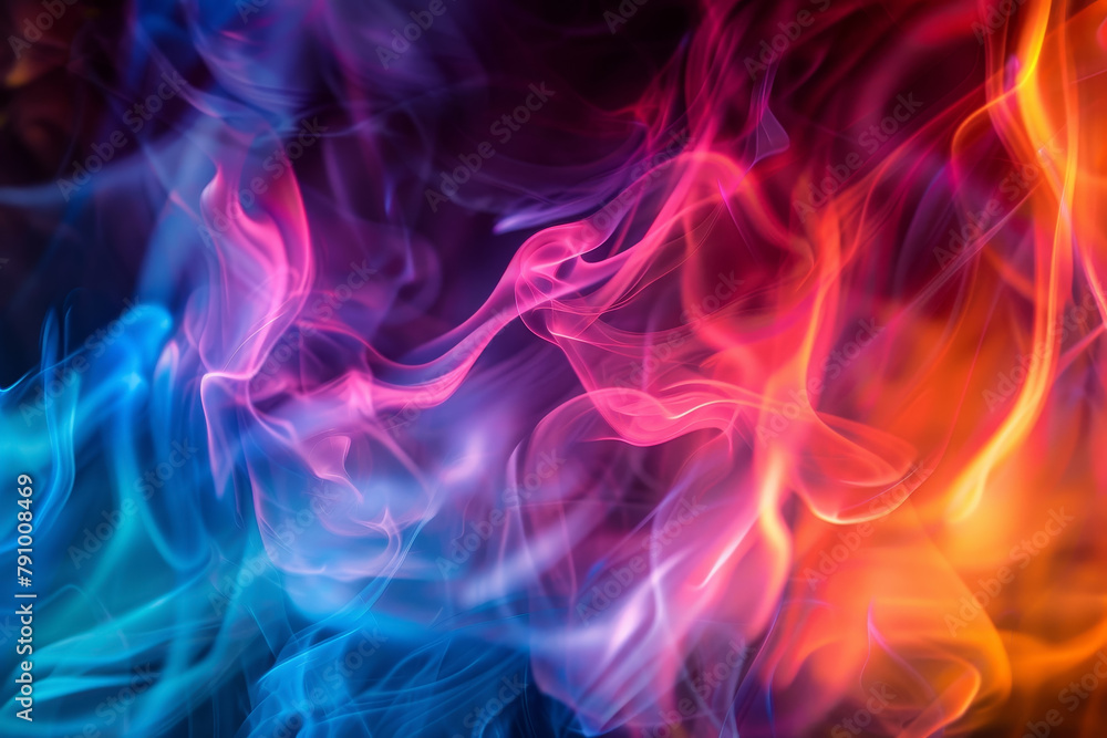 A colorful flame with blue, red, and orange colors