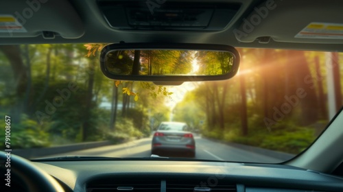 Autumn Drive: View from Inside a Car on a Forest Road. Generative ai