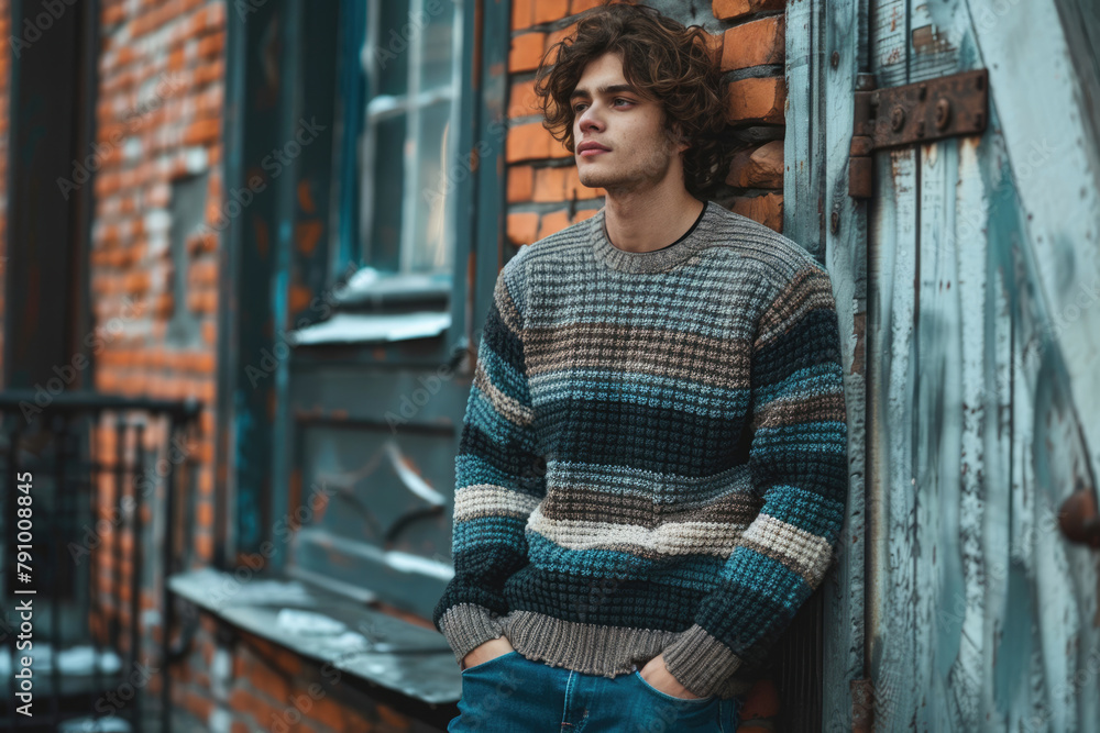 Fototapeta premium Man in knitted handmade sweater